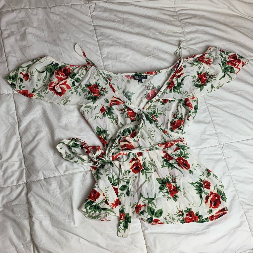 Topshop Floral waist tie blouse